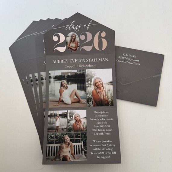 graduation announcement with photo placeholders and customizable text area